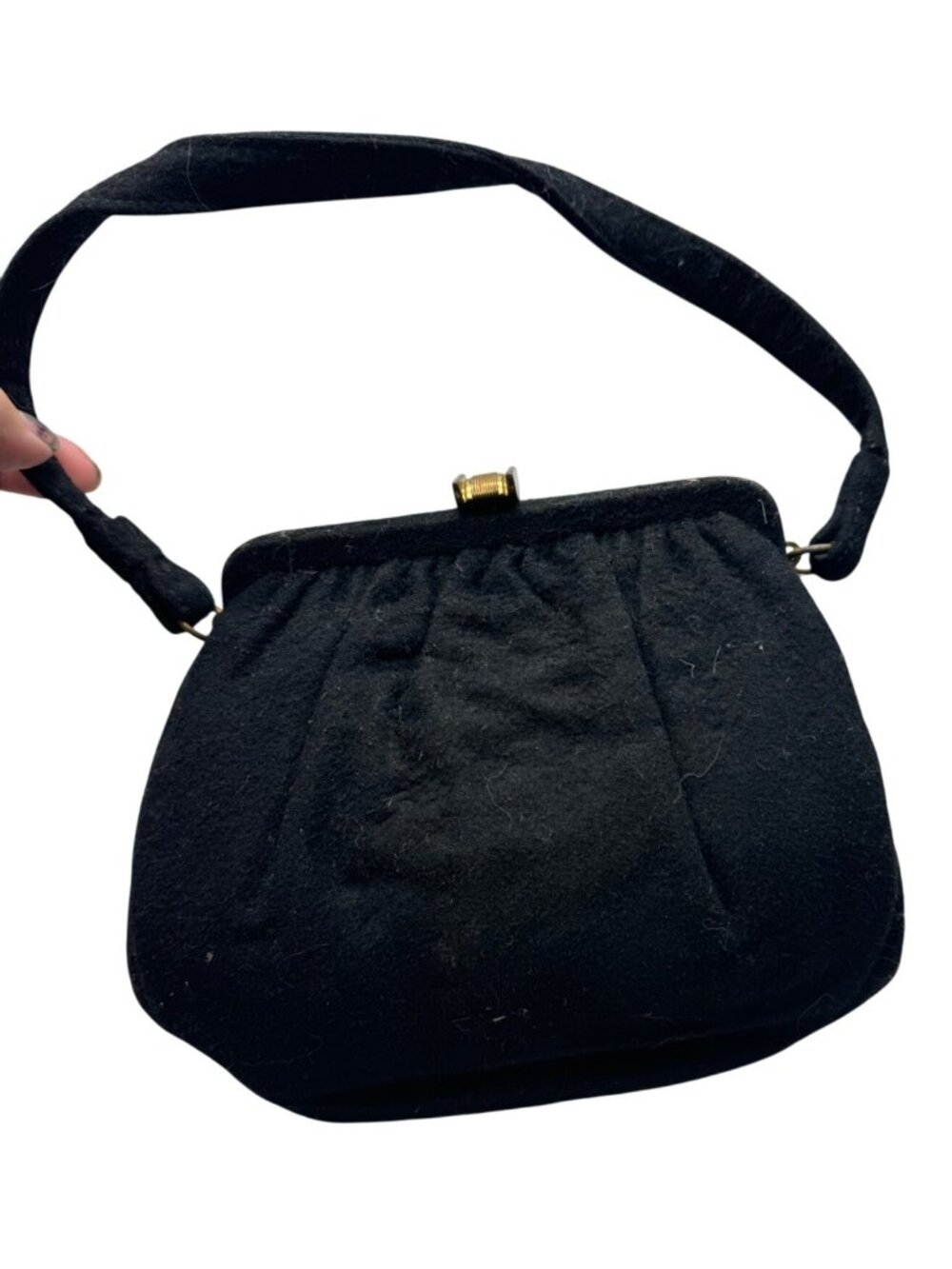 Vintage Garay Black Handbag With Gold Clasp & Handle hook & loop 7.5x6x4" READ